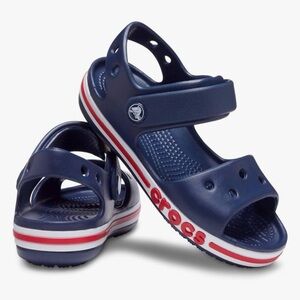 CROCS Navy Kids' Sandals with Red & White Trim - size 10